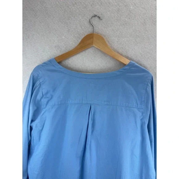 J Jill Blue Cotton Long Roll Up Sleeve V Neck Top Sz M Beachy Comfy Lagenlook - Picture 10 of 12